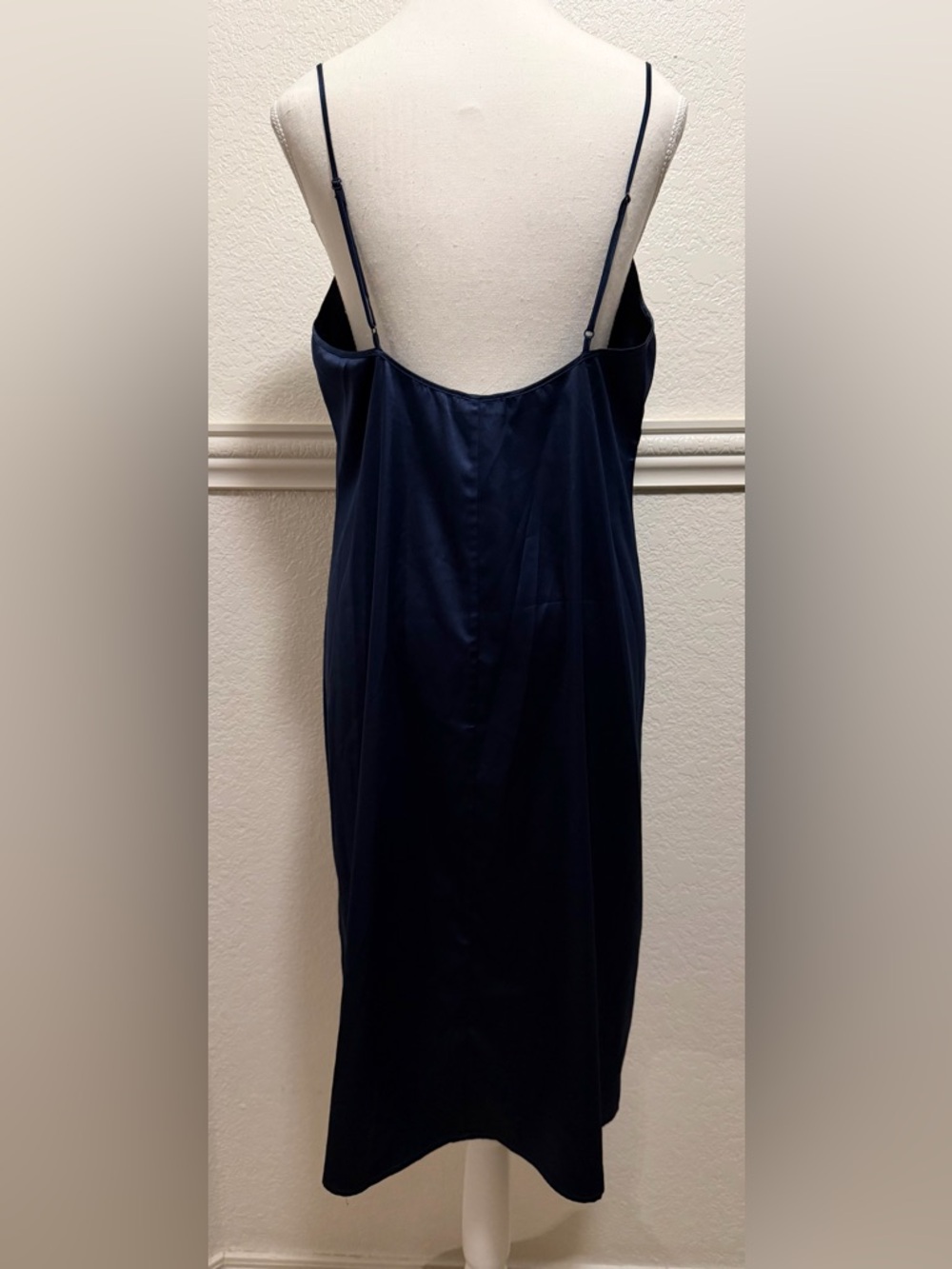 STAUD Navy Satin Slip Dress – Elegant Minimalist  Cocktail Midi Dress - Picture 10 of 10